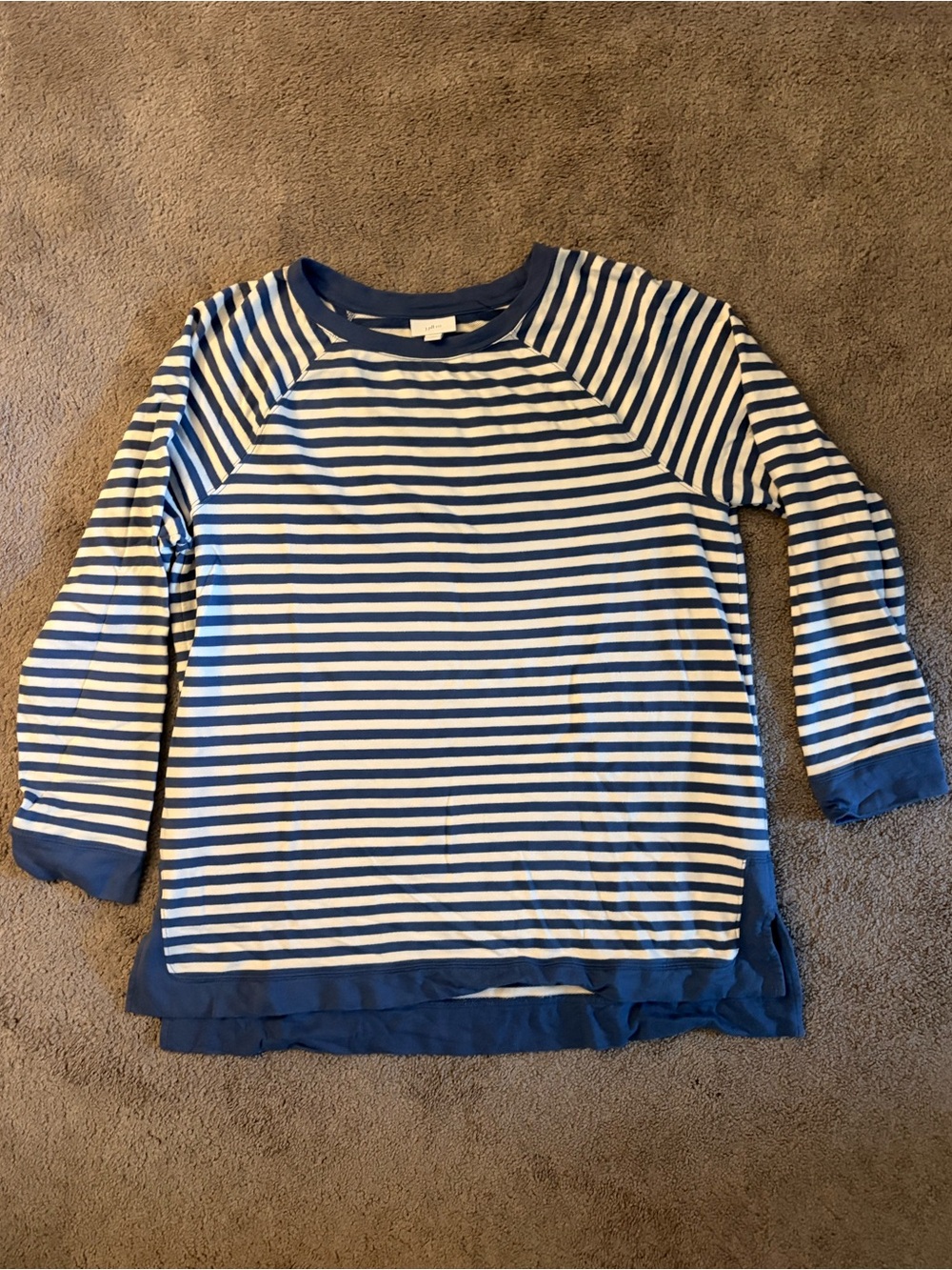J. Jill Blue & White Striped Crewneck Sweatshirt
